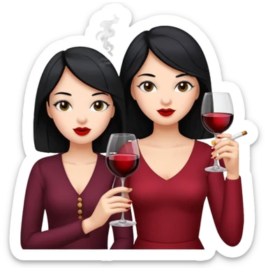 2 girls 1 smoking and 1 drinking wine black hair  sticker
