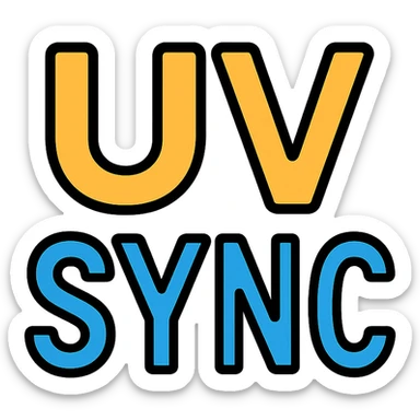 modern flat icon sign with 'uv sync' in bold sans-serif, minimal color sticker