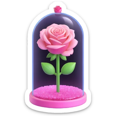 A single pink rose under a glass dome with sparkles, in 3D iOS emoji style, soft gradients, glossy finish, no background. sticker