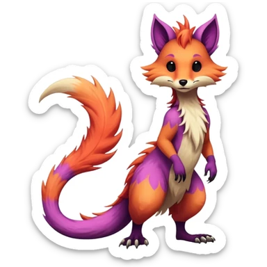 Cool randomly colored colorful furry anthropomorphic fantasy-Vernid-creature by LiLaiRa with a long tufted tail with edgy markings (full body) sticker