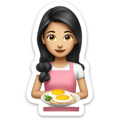petite girl dark hair making breakfast sticker
