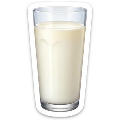 the drink is only milk white, The bottom and mouth of the glass are the same width and thin a toll, There is only white liquid inside, photo realistic, like a third from left sticker