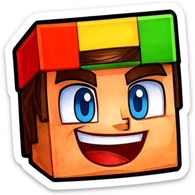 Extract only the face of the middle character, keeping the original Minecraft cartoon style and appearance, on a transparent background. sticker