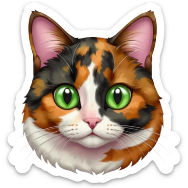 dark tortoiseshell cat half pink nose green eyes sticker