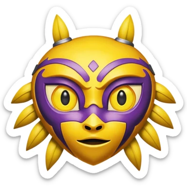 majoras mask mixed with the eyebrow raised emoji sticker