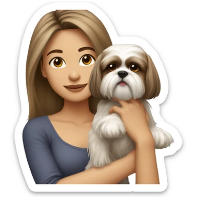 Young woman with a shih tzu in her arms long hair sticker