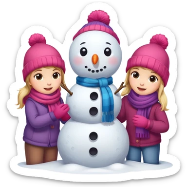kids building a snowman, simple and expressive sticker