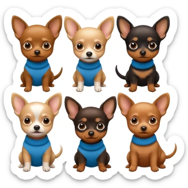 Cagnolini piccoli seduti un chiuaua un Bassotto e un Yorkshire con vestitini in maglia sticker