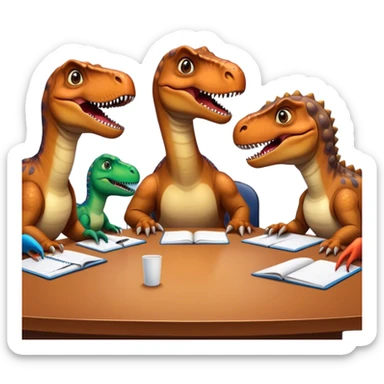 office dinosaurs sitting along the conference table sticker