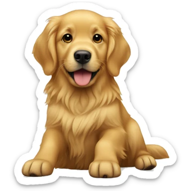 Golden retriever following toddler sticker