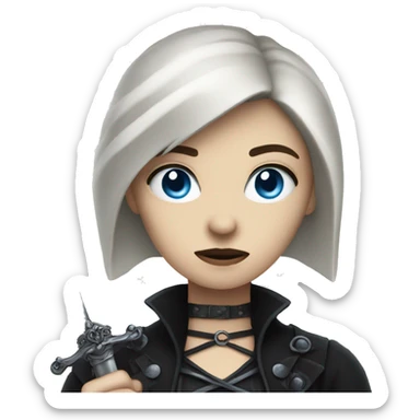 goth girl with blue eyes holding dagger sticker