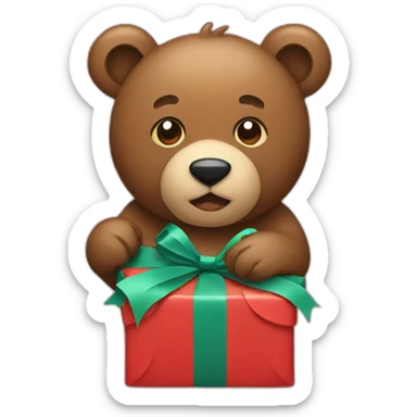 Bear Wrapping a present sticker