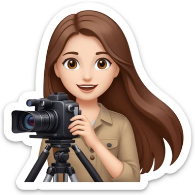 Schönes geschminktes Mädchen mit langen braunen Haaren das eine Kamera bedient und richtig glücklich ist sticker