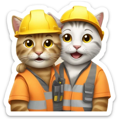 two happy cats dressed as construction workers sticker
