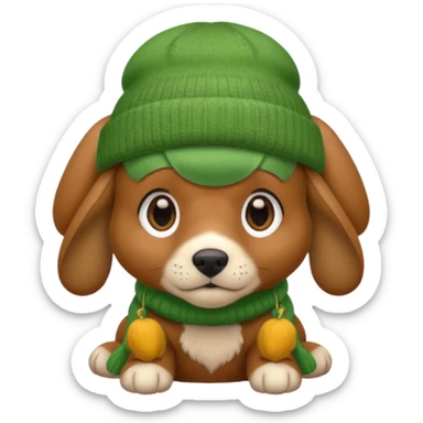 Dog in Green Beanie – brown puppy with floppy ears and cozy beanie. sticker