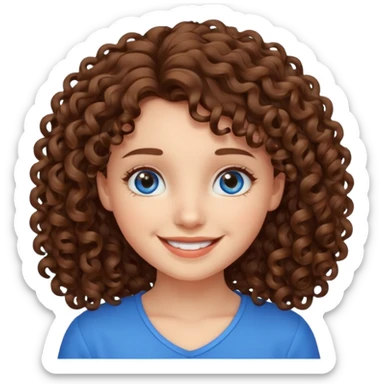 cute brown haired girl with curly hair and bright smile sticker