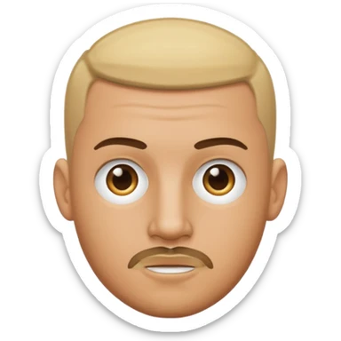blonde buzz cut on a tan man with a brunette gottee sticker