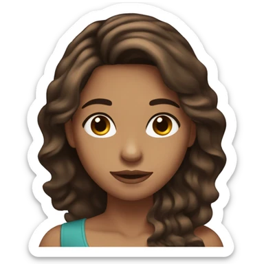 Brunette with long dark brown wavy hair with a side part. Bown eyes sticker