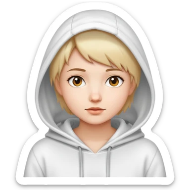 A beautiful short-haired girl wearing a white hooded sweatshirt sticker