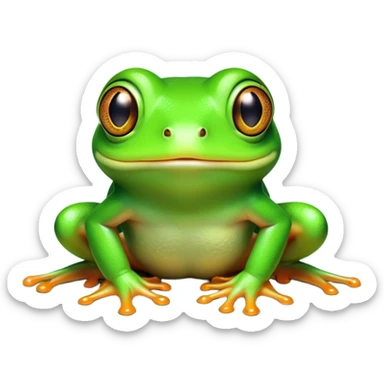 Cinematic Comical Green Tree Frog Portrait Emoji, Head tilted dramatically with an exaggeratedly amused expression, featuring a small, vibrant green body with wide, comically expressive eyes and quirky, textured skin, Simplified yet hilariously expressive features, highly detailed, glowing with a slightly sassy jungle glow, high shine, dramatic yet playful, stylized with an air of cheeky tropical mischief, soft glowing outline, capturing the essence of a meme-worthy green tree frog that looks ready to leap its way into viral fame! sticker
