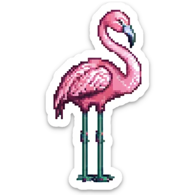 a flamingo, stylized in pixel art sticker