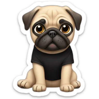 pug wearing a black t-shirt sticker