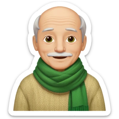 old man with big green scarf and layered sweater warm smile sticker