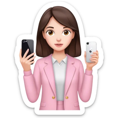 Brunette lady filming herself with an iPhone with light pink clothes  sticker