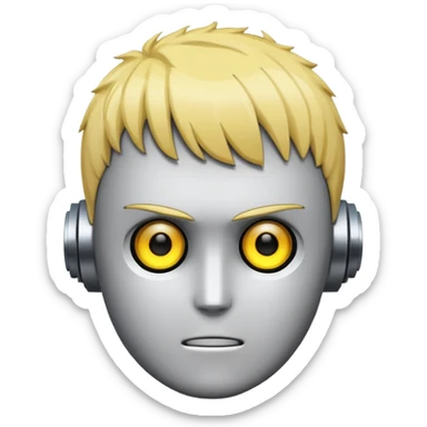compact emoji of Genos from One Punch Man, robotic face, yellow eyes, robot emoji style sticker