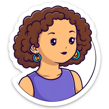 Teenage girl with curly brown hair, choni style with hoop earrings sticker