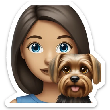 Realistic brunette girl with bright blue eyes holding Yorkshire terrier  sticker