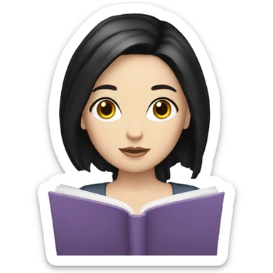 white girl with BLACK hair reading sticker