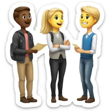 3 European students chatting at lesson sticker