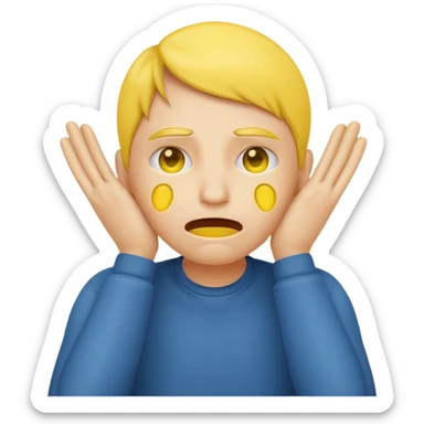Frustrated smiley face covering their ears sticker