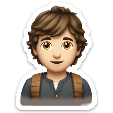 Young Boy, straight brown hair, brown eyes, white skin, birthday party hat sticker