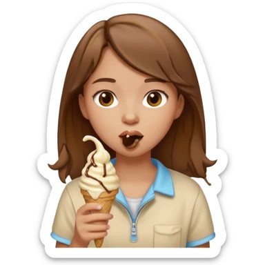 Un fille  brune au vêtement  beige qui mange une glace sticker