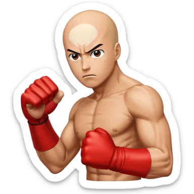 Angry Saitama with his red giant hand punching sticker