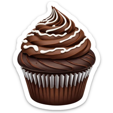 Chocolate cupcake with dark chocolate frosting with a white line drizzled on top  sticker