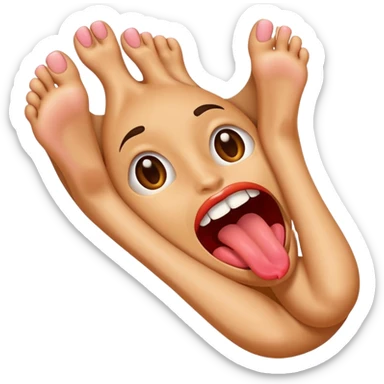 Make an emoji with freaky expression, longue out, bare feet up sticker