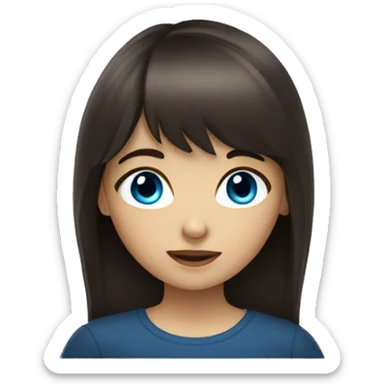 Dark brown long hair bangs girl with blue eyes sticker