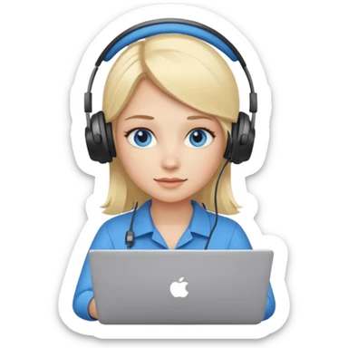 Blonde girl with blue eyes working on a laptop sticker