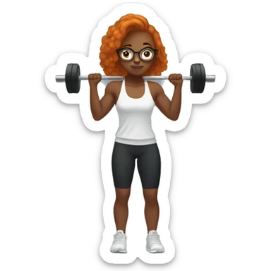 Ginger hair girl with eyeglasses and aesthetic gym outfit lifts weights  sticker