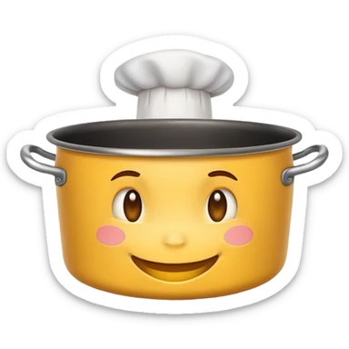classic yellow circle Emoji face but only a smile can be seen on the face as there is a large cooking pot covering the top of the head. sticker
