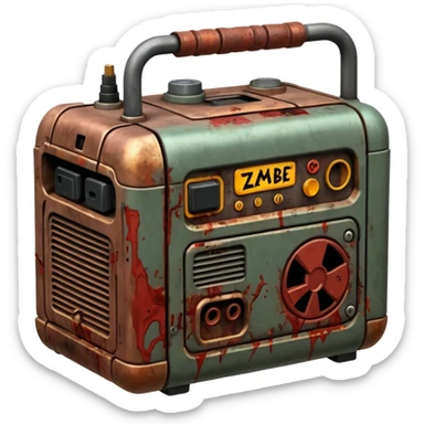 A generator for making electricity, covered in zombie guts. In a dark menacing style sticker
