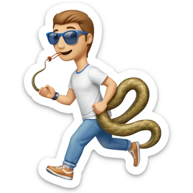 friendly anthropomorphised snake in jeans and a t-shirt, wearing dark sunglasses, jogging upright in relaxed pose sticker