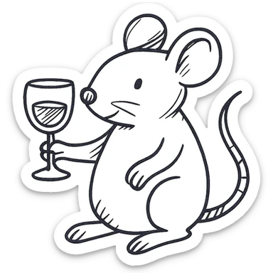 A mouse holding a glass of wine sticker