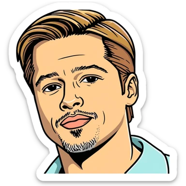 2020 Brad Pitt, celebrity and bestmale actor hyperrealistic, mirco-detailed, vivid, bold colors, 3D sticker design
 Must be 8k hd, 8000x8000px resolution. Must use very thin transparent smooth lines sticker