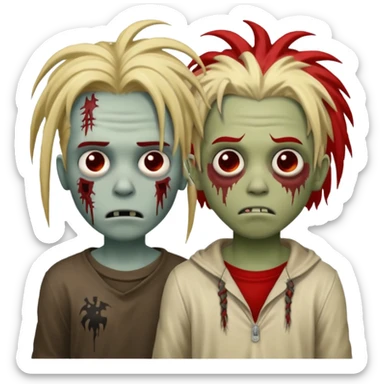 make two zombie boys, one with dreadlocks half blonde and half black, short, and the second with dreadlocks also with red roots, and hair reaching the shoulders  sticker