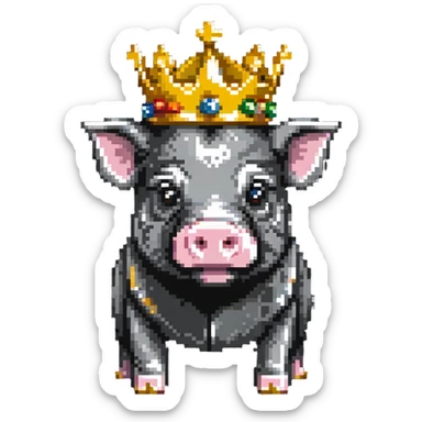 cute pig with a golden crown, inspired by Technoblade, styled like LEGO Duplo with visible block elements and studs, chunky, colorful, simple, playful sticker