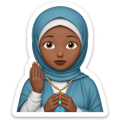 darkskin muslim black woman praying with hijab on and rosary sticker